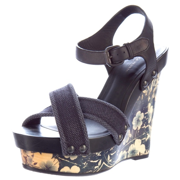 Bottega Veneta Black Wedge Sandals with Ankle Strap - Picture 1 of 14